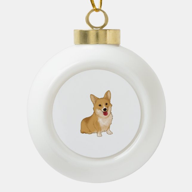 Cute smiling corgi  ceramic ball christmas ornament (Front)
