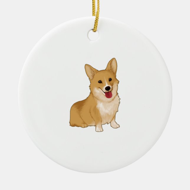 Cute smiling corgi  ceramic ornament (Front)