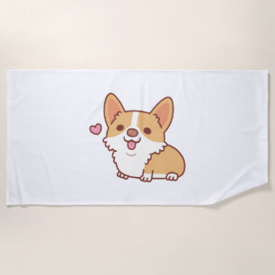 Cute Smiling Corgi Dog Beach Towel