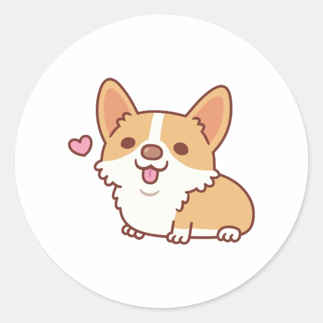 Cute Smiling Corgi Dog Classic Round Sticker (Front)