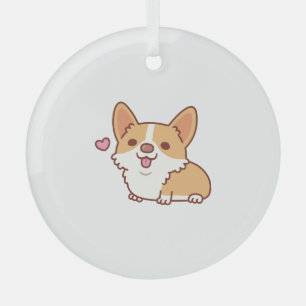 Cute Smiling Corgi Dog Glass Tree Decoration