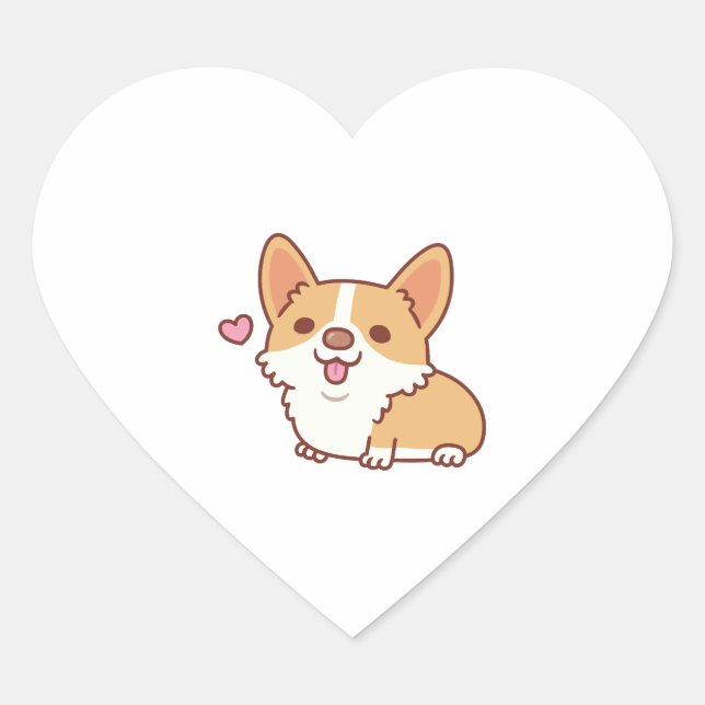 Cute Smiling Corgi Dog Heart Sticker (Front)