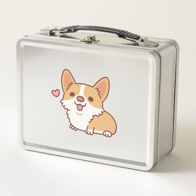 Cute Smiling Corgi Dog Metal Lunch Box (Front)