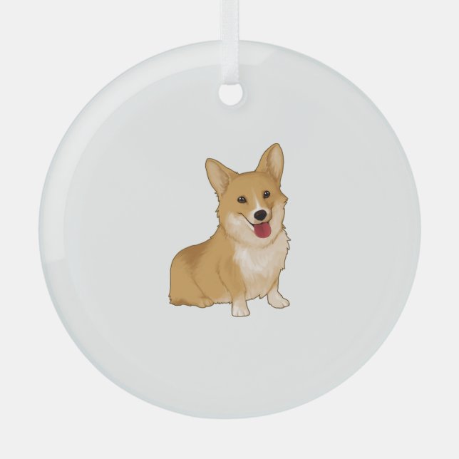 Cute smiling corgi  glass tree decoration (Front)