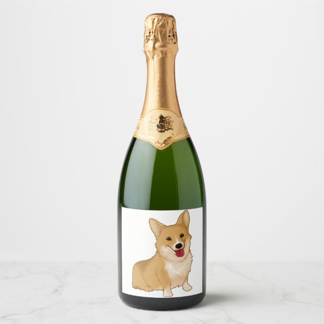 Cute smiling corgi  sparkling wine label (Front)