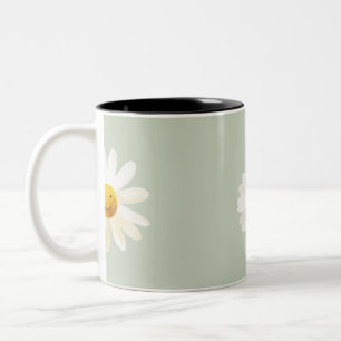Cute Smiling Daisy Pattern Happy Floral Spring  Two-Tone Coffee Mug