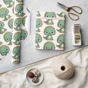 Cute Smiling Dinosaur Kids Wrapping Paper