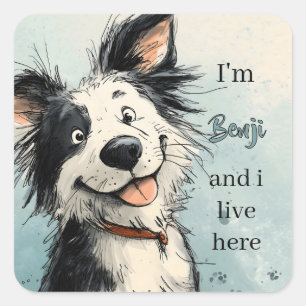 Cute Smiling Dog Illustration with Custom Name Square Sticker