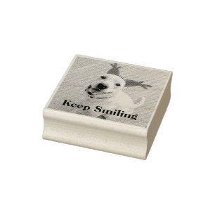 Cute Smiling Dog Wearing Reindeer Horns Christmas Rubber Stamp