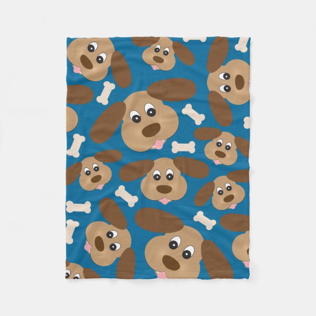 Cute Smiling Dog with Big Ears Fleece Blanket (Front)
