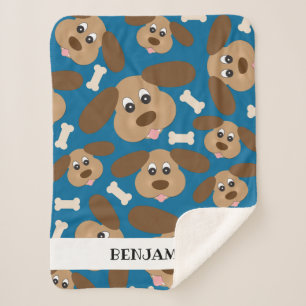 Cute Smiling Dog with Big Ears Personalized Sherpa Blanket