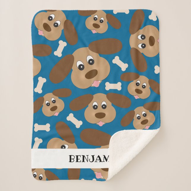 Cute Smiling Dog with Big Ears Personalized Sherpa Blanket (Front)
