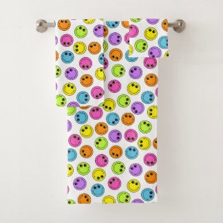 Cute Smiling Emoji Faces Colourful Bath Towel Set