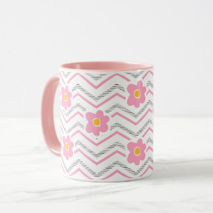 Cute Smiling Face on Pink Chevron Pattern Mug