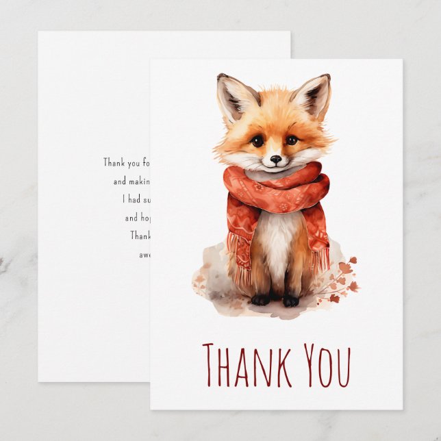 Cute Smiling Fox Pup in a Red Scarf Thank You Card (Front/Back)