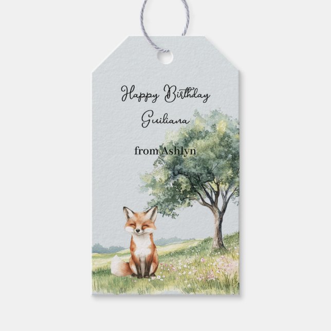Cute Smiling Foxes Birthday Gift Tags (Front)