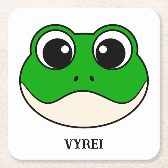 Cute Smiling Frog Square Paper Coaster (Front)
