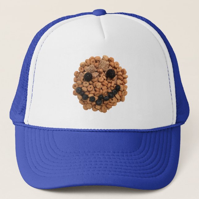 Cute Smiling Fruit and Cereal Face Trucker Hat (Front)