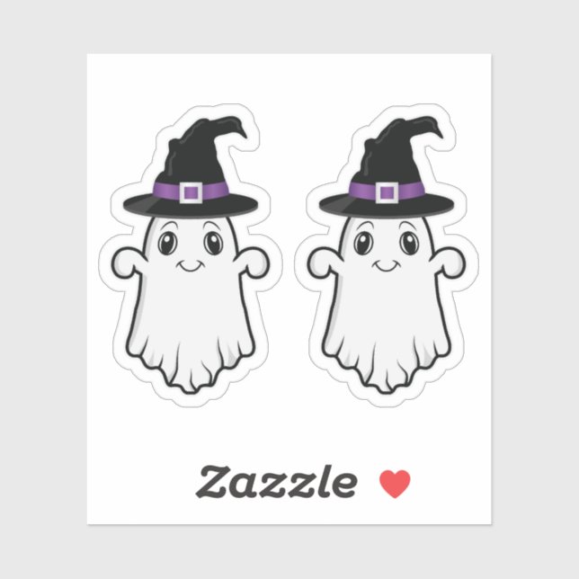 Cute Smiling Ghost Wearing A Witch Hat Halloween (Sheet)