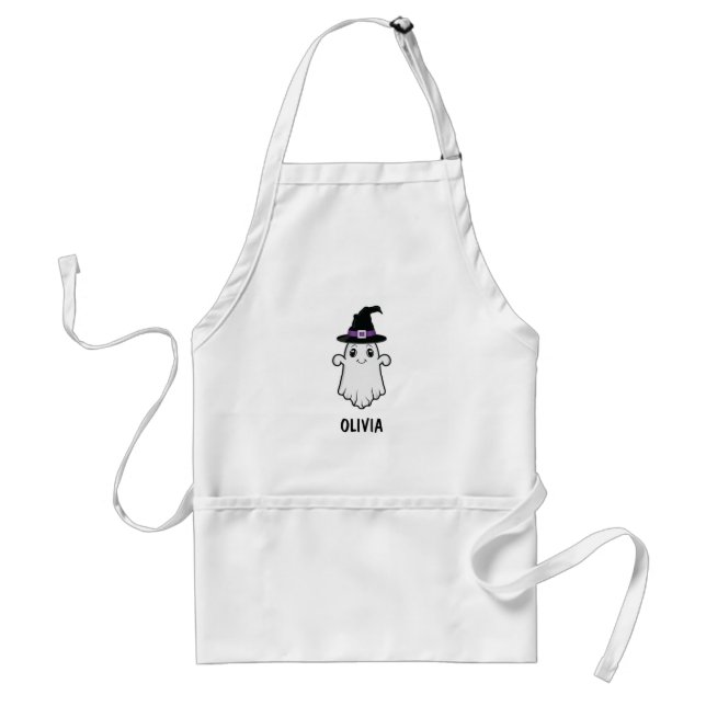 Cute Smiling Ghost Wearing A Witch Hat Halloween Standard Apron (Front)