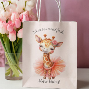 Cute Smiling Giraffe Ballerina Tutu New Baby Medium Gift Bag