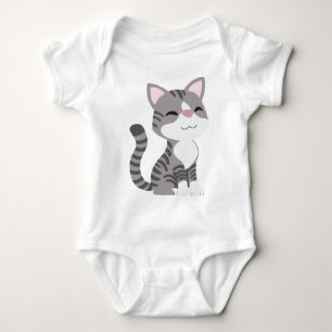 Cute Smiling Grey Tabby Cat Baby Bodysuit