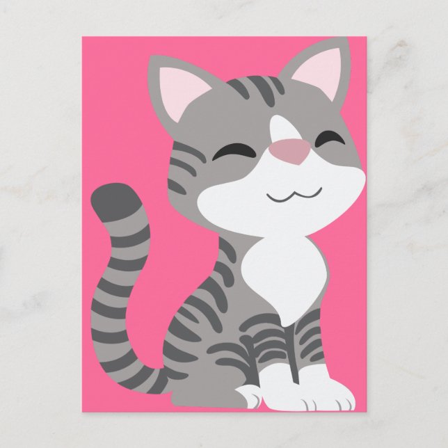 Cute Smiling Grey Tabby Cat Postcard (Front)