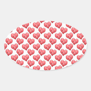 Cute Smiling Hearts Oval Sticker
