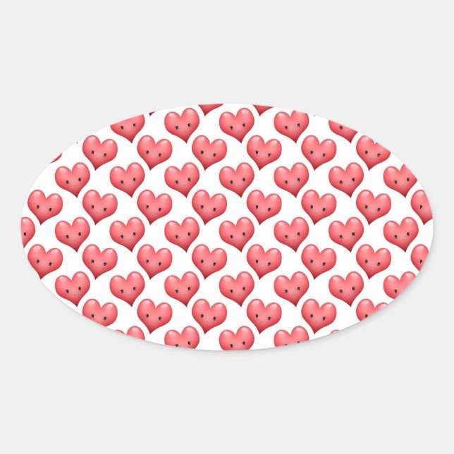 Cute Smiling Hearts Oval Sticker (Front)