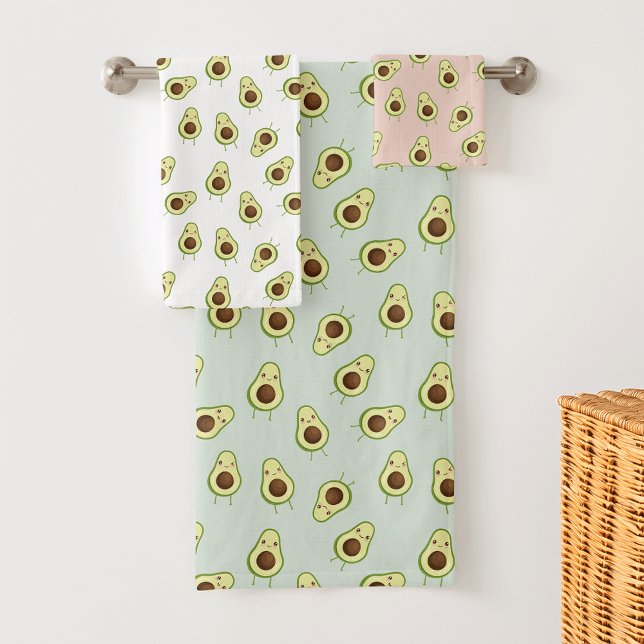 Cute Smiling Kawaii Avocado Pattern Bath Towel Set (Creator Uploaded)