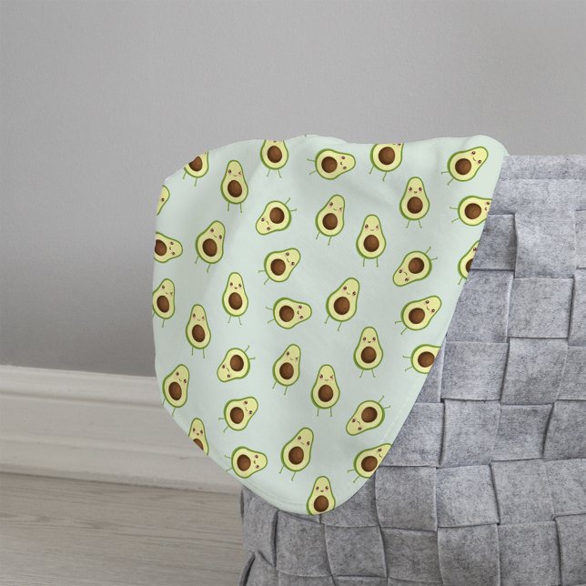 Cute Smiling Kawaii Avocado Pattern Sherpa Blanket (Creator Uploaded)