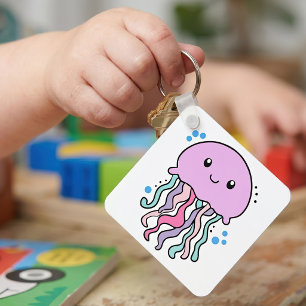 Cute smiling Kawaii Baby Jellyfish with Bubbles Key Ring