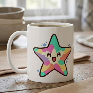 Cute Smiling Kawaii Baby Starfish with Bubbles Coffee Mug