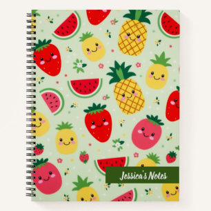 Cute Smiling Kawaii Fruits Pattern Personalised Notebook
