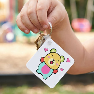 Cute smiling Kawaii Teddy Bear with Love Hearts Key Ring