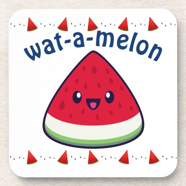 Cute Smiling Kawaii Watermelon  Coaster (Front)