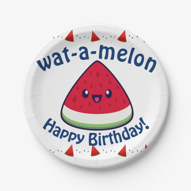 Cute Smiling Kawaii Watermelon  Paper Plate (Front)