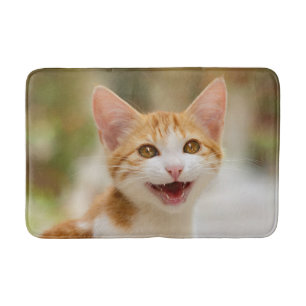 Cute Smiling Kitten Face Funny Cat Meow Photo Bath Mat