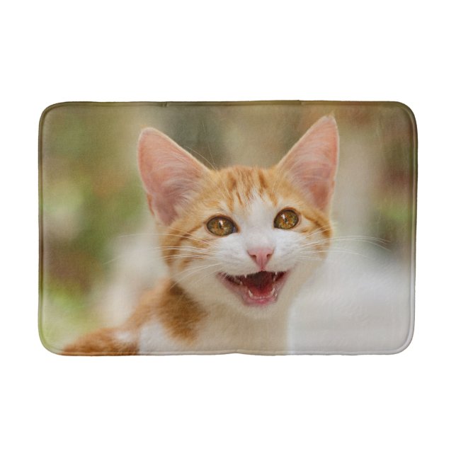 Cute Smiling Kitten Face Funny Cat Meow Photo Bath Mat (Front)