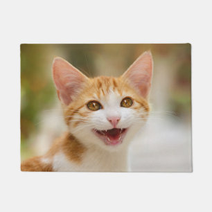 Cute Smiling Kitten Face Funny Cat Meow Photo Doormat