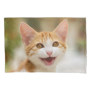 Cute Smiling Kitten Face Funny Cat Meow Photo Pillowcase