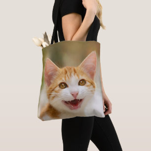 Cute Smiling Kitten Face Funny Cat Meow Photo - Tote Bag