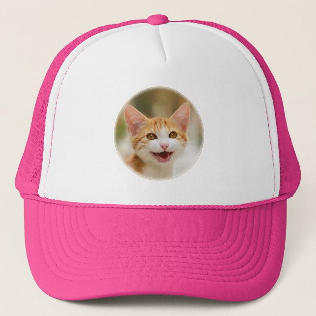 Cute Smiling Kitten Face Funny Cat Meow Photo Trucker Hat (Front)