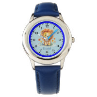 Cute Smiling Lion Amidst Flowers Children's Watch