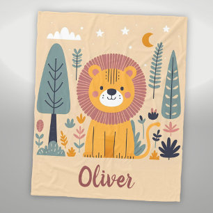 Cute Smiling Lion in Forest Fleece Blanket
