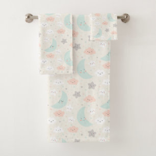 Cute Smiling Pastel Sky Pattern Bath Towel Set