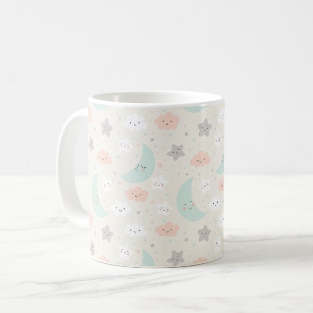 Cute Smiling Pastel Sky Pattern Coffee Mug (Front Left)