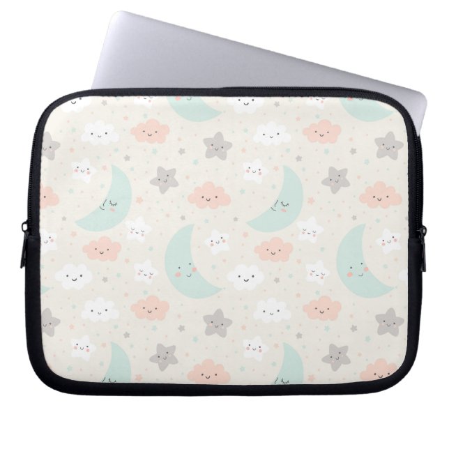 Cute Smiling Pastel Sky Pattern Laptop Sleeve (Front)