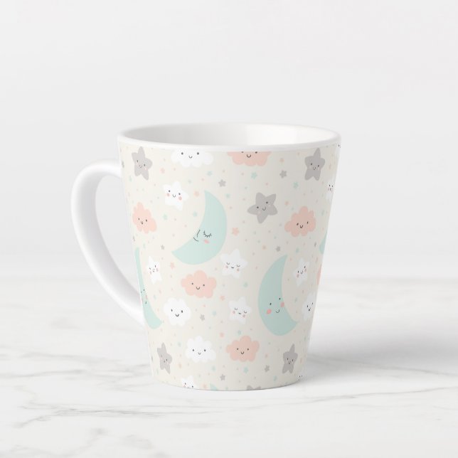 Cute Smiling Pastel Sky Pattern Latte Mug (Left Angle)