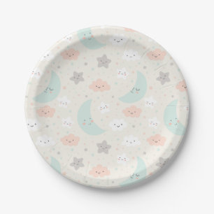 Cute Smiling Pastel Sky Pattern Paper Plate